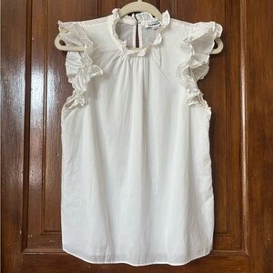 White Career Ruffle cap sleeve Whimsy Victorian sleeveless blouse
